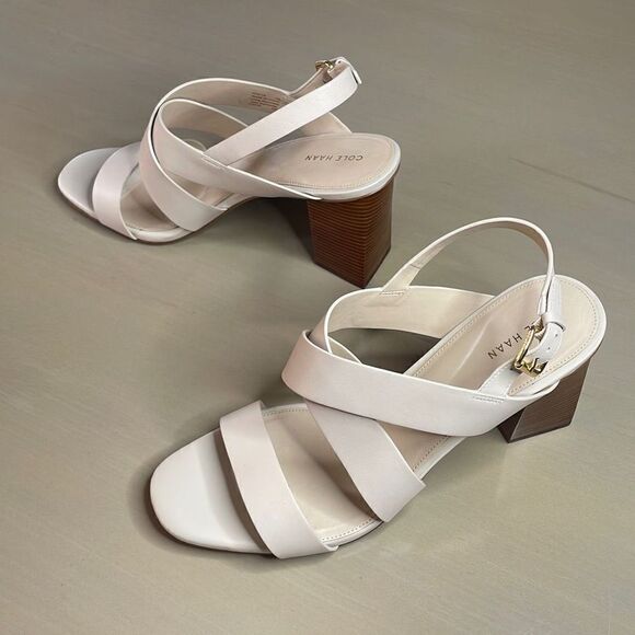 Cole Haan Cynthia Block Heel Sandal Leather W18138 Pumice Stone 11 - Picture 2 of 12